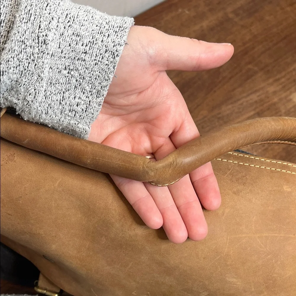 The House of Flynn Tan Leather and Gray Messenger Camera/Diaper Bag